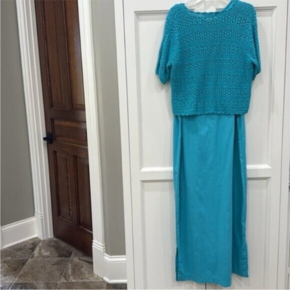 Turquoise Women's Mini Dress with Knit Overlay